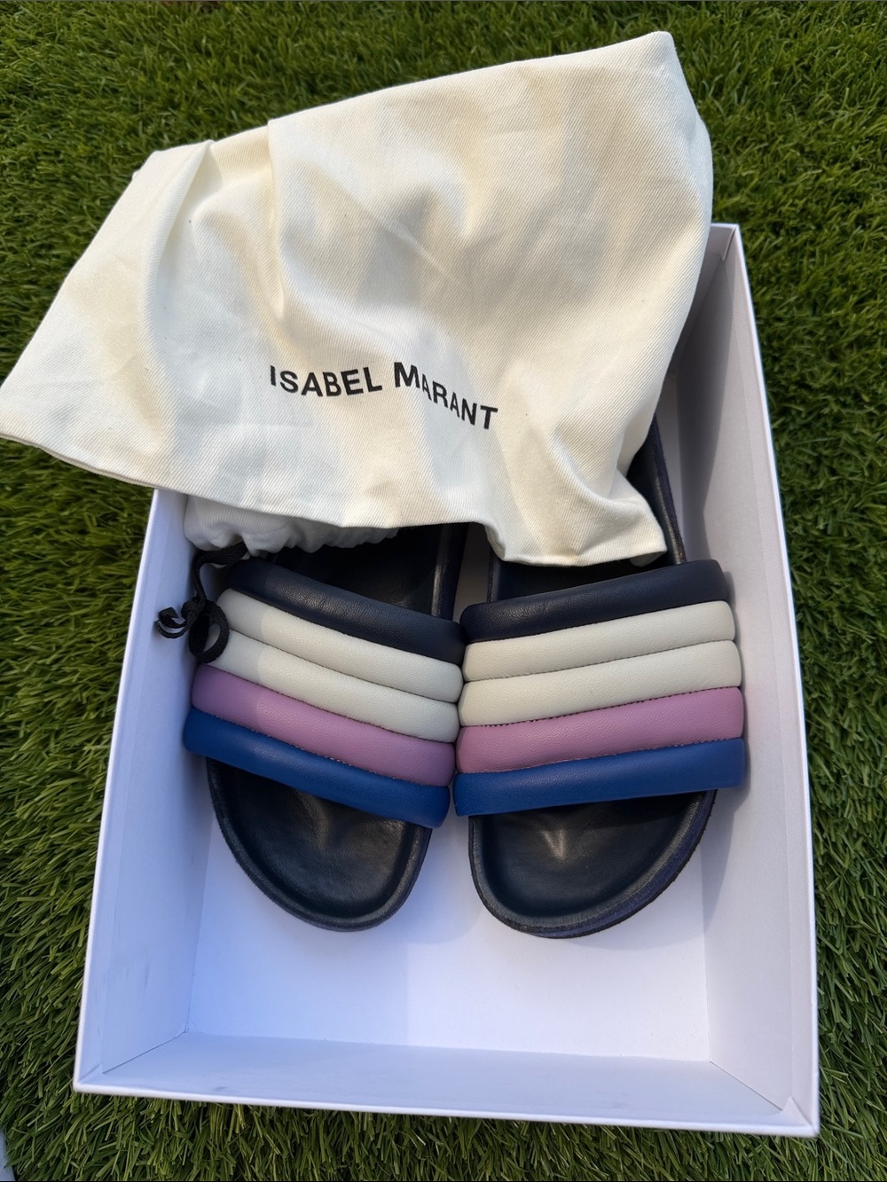 Isabel Marant size 37 Navy Slide Sandals with Blue, Pink and White Straps - Picture 10 of 14